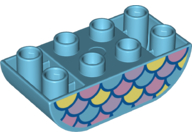 Duplo, Brick 2 x 4 Slope Curved Inverted Double with Bright Light Yellow, Bright Pink, and Lavender Fish Scales Pattern on Both Sides