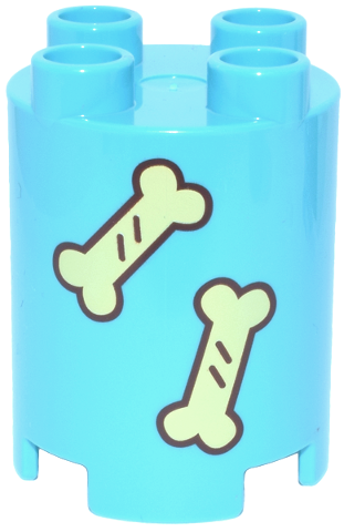 Duplo, Brick Round 2 x 2 x 2 with Reddish Brown and Bright Light Yellow Dog Bones Pattern