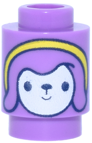 Brick, Round 1 x 1 with White Puppy Face with Yellow Bonnet Pattern