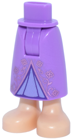 Mini Doll Hips and Skirt Long with Molded Light Nougat Legs and Printed Metallic Pink Filigree and Lavender Triangle Pattern - Thick Hinge