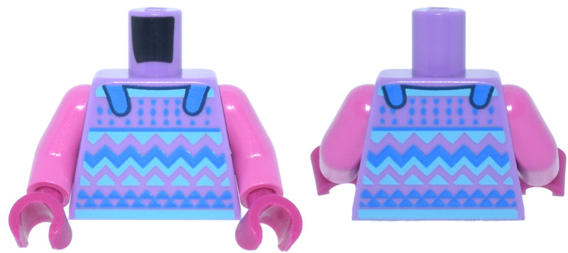 Torso Sweater Top with Blue Straps and Medium Azure Fair Isle Pattern / Dark Pink Arms / Magenta Hands