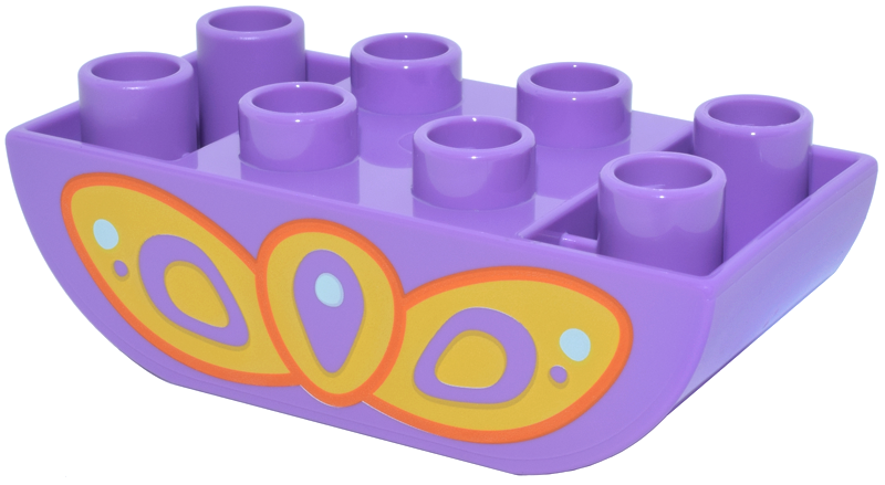 Duplo, Brick 2 x 4 Slope Curved Inverted Double with Yellow, Orange and Light Aqua Butterfly Wings Pattern