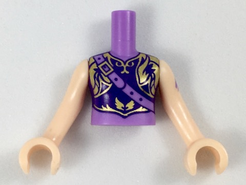 Torso Mini Doll Girl Armored Top with Dark Purple and Gold Trim, Air Icon Pattern, Light Nougat Arms with Hands with Purple Tattoo