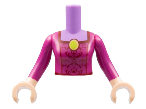 Torso Mini Doll Woman Magenta Top with Dark Red Filigree, Lime Brooch Pattern, Light Nougat Arms with Hands with Magenta Long Sleeves