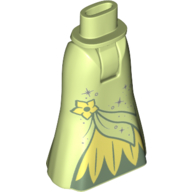 Mini Doll Hips and Skirt Full Length with Silver Sparkles, Bright Light Yellow Flower and Inset Pattern - Thick Hinge