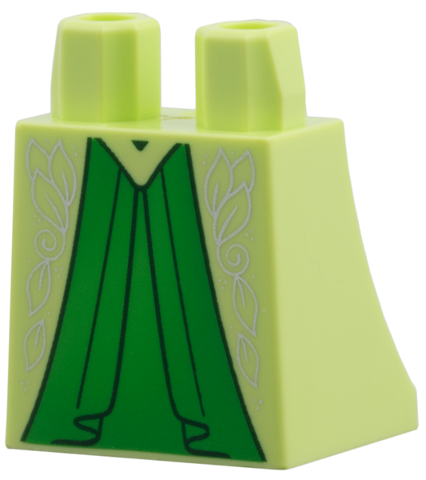 Lower Body, Skirt with Bright Green Ruffles, Silver Leaf Filigree Pattern