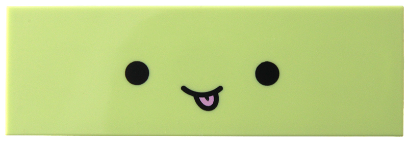 Tile 2 x 6 with Black Eyes and Grin with Bright Pink Tongue Pattern