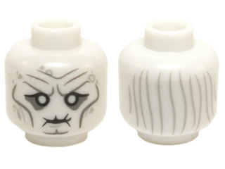 Minifigure, Head LotR White Eyes, Puckered Mouth, Dark Bluish Gray Cheek Lines and Wrinkles, Light Bluish Gray Thin Hair on Back Pattern (Witch-King)