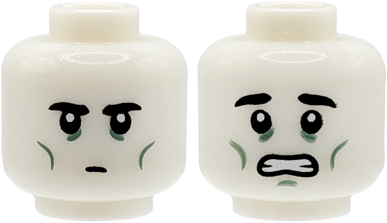 Glow in dark white dual-sided head, scared and open mouth