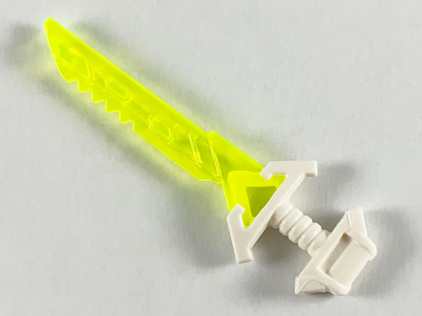 Minifigure, Weapon Sword with Serrated Blade and Molded White Hilt with Wide Angled Pommel Pattern (Ninjago Key-Tana)