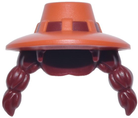 Reddish orange wide brim sun hat hair with pigtails