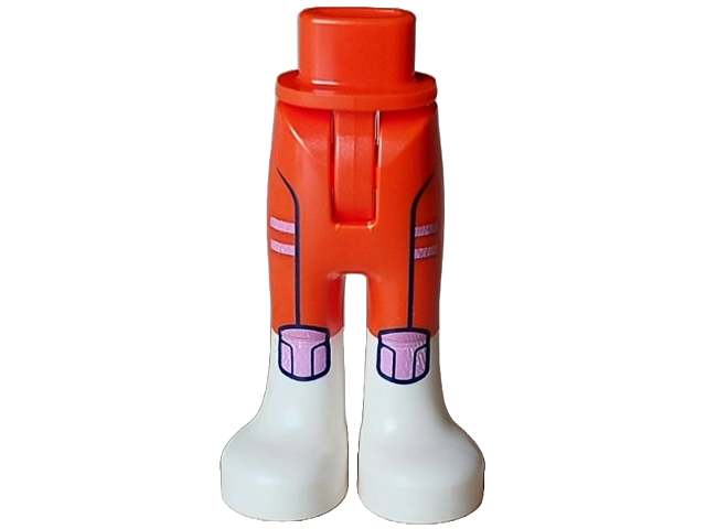 Mini Doll Hips and Trousers with Back Pockets with Molded White Lower Legs / Boots and Printed Medium Lavender Stripes and Black Outlined Patches Pattern - Thin Hinge