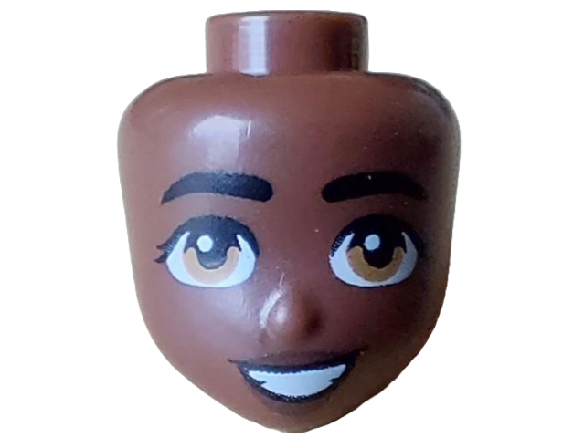 Mini Doll, Head Friends with Black Eyebrows, Eyelashes and Mouth, Medium Nougat Eyes, Dark Brown Lips and Smile with White Teeth Pattern