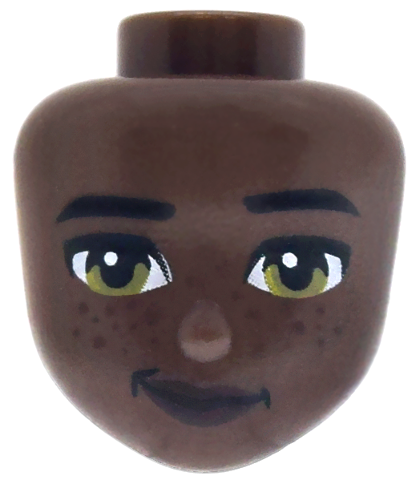 Mini Doll, Head Friends with Black Eyebrows, Left Raised, Olive Green Eyes, Dark Brown Lips and Freckles, Lopsided Grin Pattern