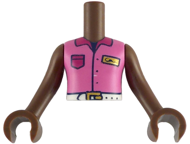 Torso Mini Doll Girl Dark Pink Sleeveless Shirt with Magenta Pocket and Collar, Gold Badge, White Belt with Buckle Pattern, Umber Arms with Hands