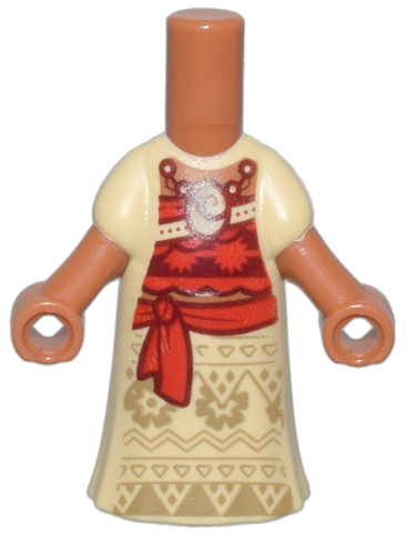 Micro Doll, Body with Molded Tan Dress and Printed Red and Dark Red Top, Sash and Pendant and Dark Tan Triangles and Flowers Pattern