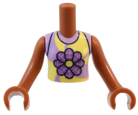 Torso Mini Doll Girl Bright Light Yellow and Lavender Sleeveless Shirt, Medium Lavender Plaid Daisy Pattern, Sienna Arms with Hands