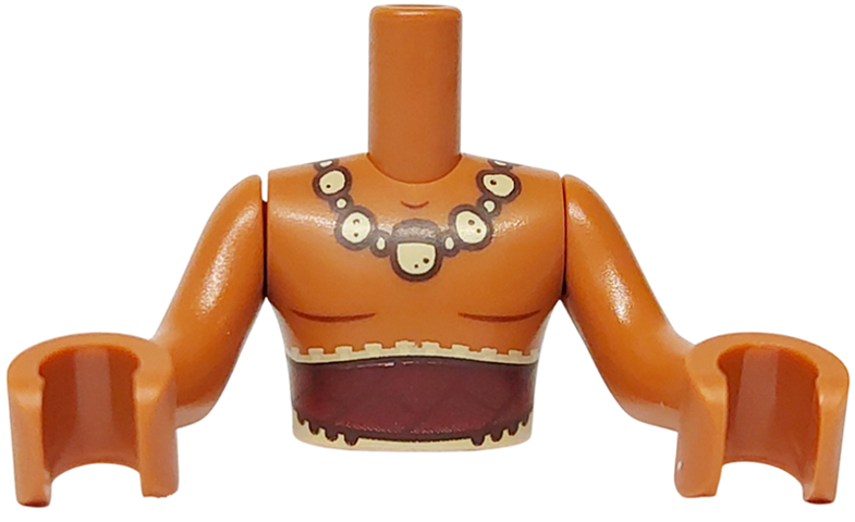 Torso Mini Doll Man Dark Red Sash Belt, Muscle Contours, Tan and Dark Brown Beaded Necklace Pattern, Sienna Arms with Hands