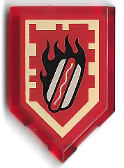 Tile, Modified 2 x 3 Pentagonal with Nexo Power Shield Pattern - Burnt Hot Dog