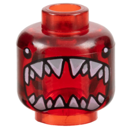 Minifigure, Head Alien with Black Eyes, Large Open Shark Mouth with Sharp Teeth Parted Pattern