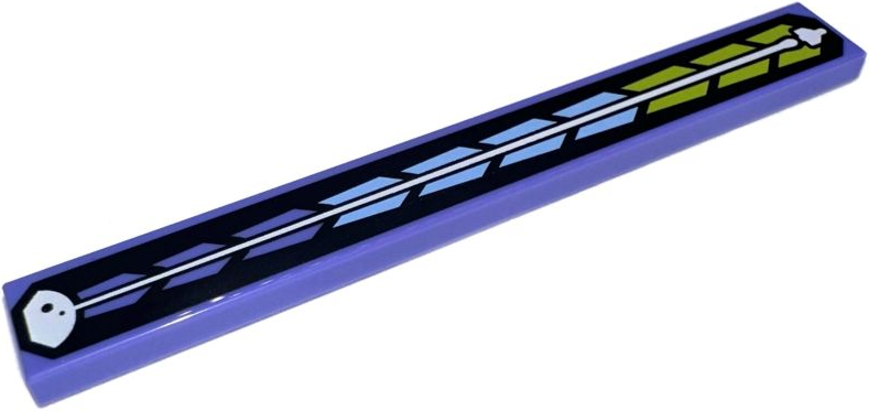 Tile 1 x 8 with White Spaceship Launching from Planet with Blue Violet, Bright Light Blue, and Lime Exhaust Arrows Pattern