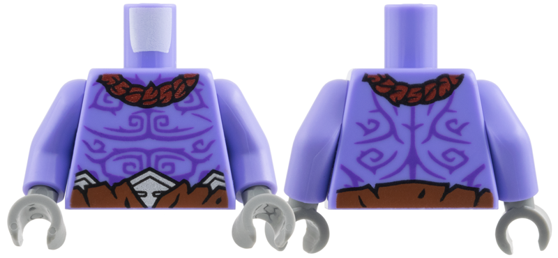 Torso Bare Chest, Dark Red Collar, Dark Purple Tattoos, Reddish Brown Belt with Silver Trim Pattern / Blue Violet Arms / Dark Bluish Gray Hands in Blue Violet