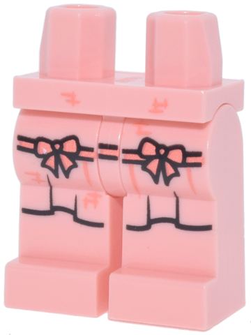 Warm pink legs with a skirt pattern including black trim, coral bows, and crosshatch lines.