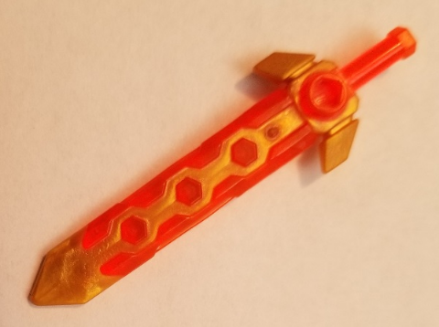 Minifigure, Weapon Sword, Long with Molded Flexible Rubber Pearl Gold Tip and Angular Crossguard Pattern