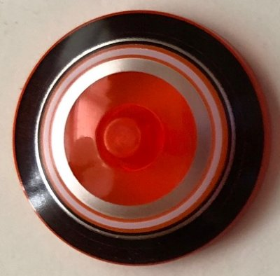 Dish 4 x 4 Inverted (Radar) with Solid Stud with Black, Orange, Silver, and White Concentric Circles Pattern