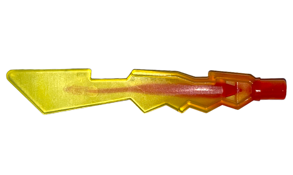 Minifigure, Weapon Sword Blade with Jagged Edges and Bar End with Marbled Trans-Red Pattern