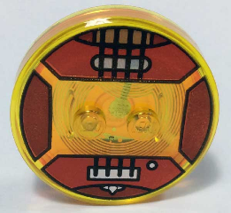 Dimensions Toy Tag 4 x 4 x 2/3 with 2 Studs and Trans-Orange Bottom with Black Strings and Silver Bridge, Knob, and Pickup on Red Guitar Background Pattern (Marceline the Vampire Queen)