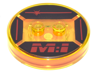 Dimensions Toy Tag 4 x 4 x 2/3 with 2 Studs and Trans-Orange Bottom with Red Lines and 'M:I' on Black Background Pattern (Ethan Hunt)