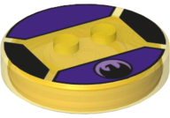 Dimensions Toy Tag 4 x 4 x 2/3 with 2 Studs and Trans-Orange Bottom with Black Bird in Lavender Circle on Dark Purple Background Pattern (Raven)