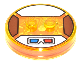 Dimensions Toy Tag 4 x 4 x 2/3 with 2 Studs and Trans-Orange Bottom with 3D Glasses with Blue and Red Lenses on White Background Pattern (Gizmo)