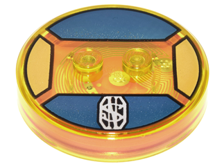 Dimensions Toy Tag 4 x 4 x 2/3 with 2 Studs and Trans-Orange Bottom with Silver 'NS' Monogram on Dark Blue Background Pattern (Newt Scamander)