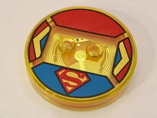 Dimensions Toy Tag 4 x 4 x 2/3 with 2 Studs and Trans-Orange Bottom with Superman 'S' Logo on Blue Background and Blue, Red, and Yellow Sides Pattern (Supergirl)