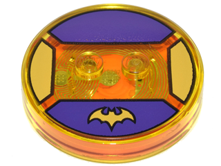 Dimensions Toy Tag 4 x 4 x 2/3 with 2 Studs and Trans-Orange Bottom with Yellow Bat Batman Logo on Dark Purple Background Pattern (Batgirl)