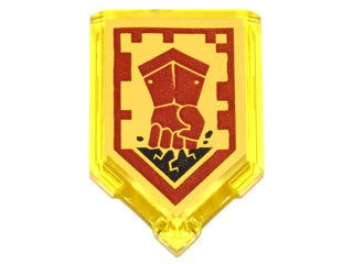 Tile, Modified 2 x 3 Pentagonal with Nexo Power Shield Pattern - Fist Smash