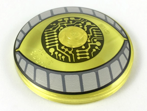 Dish 4 x 4 Inverted (Radar) with Solid Stud with Brother Eye White Eyelids with Dark Bluish Gray Stripes, Black Circuitry Iris Pattern