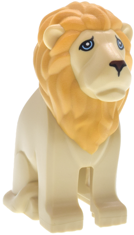 Cat, Large (Lion) with Molded Ochre Yellow Mane and Printed Bright Light Blue Eyes, Reddish Brown Nose, Black Nostrils Pattern (Wicked Cowardly Lion)