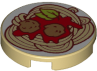 Tile, Round 2 x 2 with Bottom Stud Holder with Spaghetti Meatballs Pattern