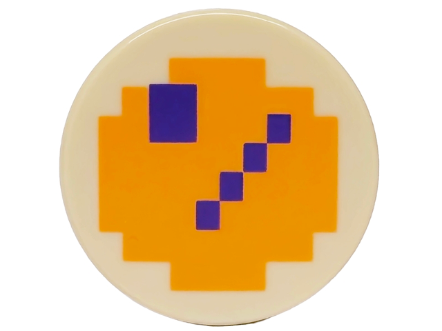 Tile, Round 2 x 2 with Bottom Stud Holder with Pixelated Dark Purple Line and Rectangle on Orange Background Pattern