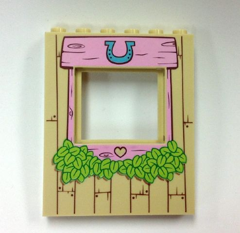 Panel 1 x 6 x 6 with Window with Pink Wood Frame, Horseshoe, Heart and Leaves Pattern