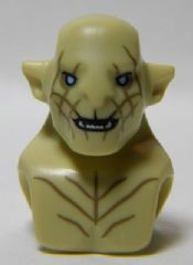 Minifigure, Head, Modified Azog with Dark Tan Markings on Face and Chest, Light Blue Eyes Pattern