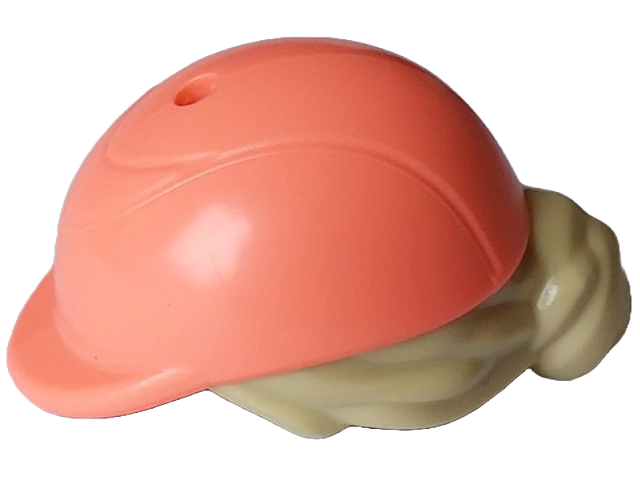 Mini Doll, Hair Combo, Hair with Hat, Bun and Side Bangs, Hole on Top with Molded Coral Horse Riding Helmet Pattern