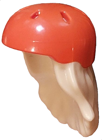Mini Doll, Hair Combo, Hair with Hat, Long with Molded Reddish Orange Bicycle Helmet Pattern