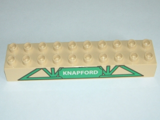 Duplo, Brick 2 x 10 with Girder with White 'KNAPFORD' on Green Sign Pattern