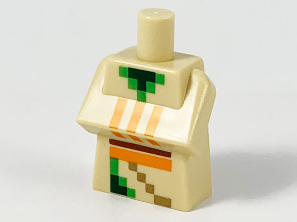 Torso, Modified Long with Folded Arms with Pixelated Dark Green, Gold, Green, Orange, and Reddish Brown Minecraft Desert Villager (Farmer) Pattern