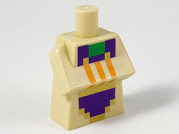 Torso, Modified Long with Folded Arms with Pixelated Dark Purple, Gold, Green, and Orange Minecraft Desert Villager (Blacksmith) Pattern