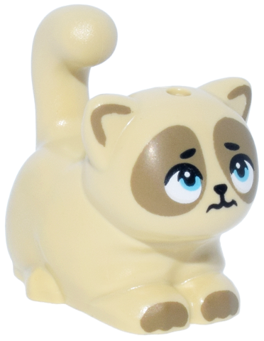 Cat, Friends Style, Large, Sitting with Medium Azure Eyes, Dark Tan Markings, Scared Black Mouth Pattern (Pom)